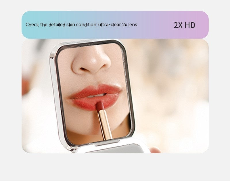 Led Make-up Mirror Electrodeless Dimming Double-sided Foldable HD Handheld Portable Mirror