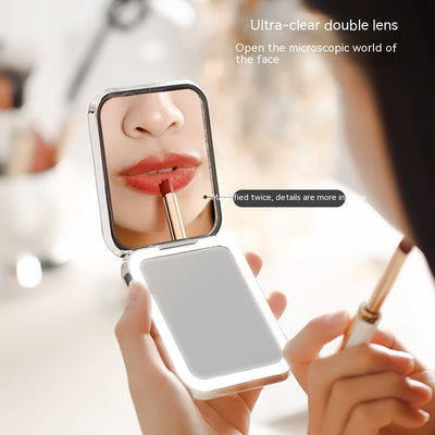 Led Make-up Mirror Electrodeless Dimming Double-sided Foldable HD Handheld Portable Mirror